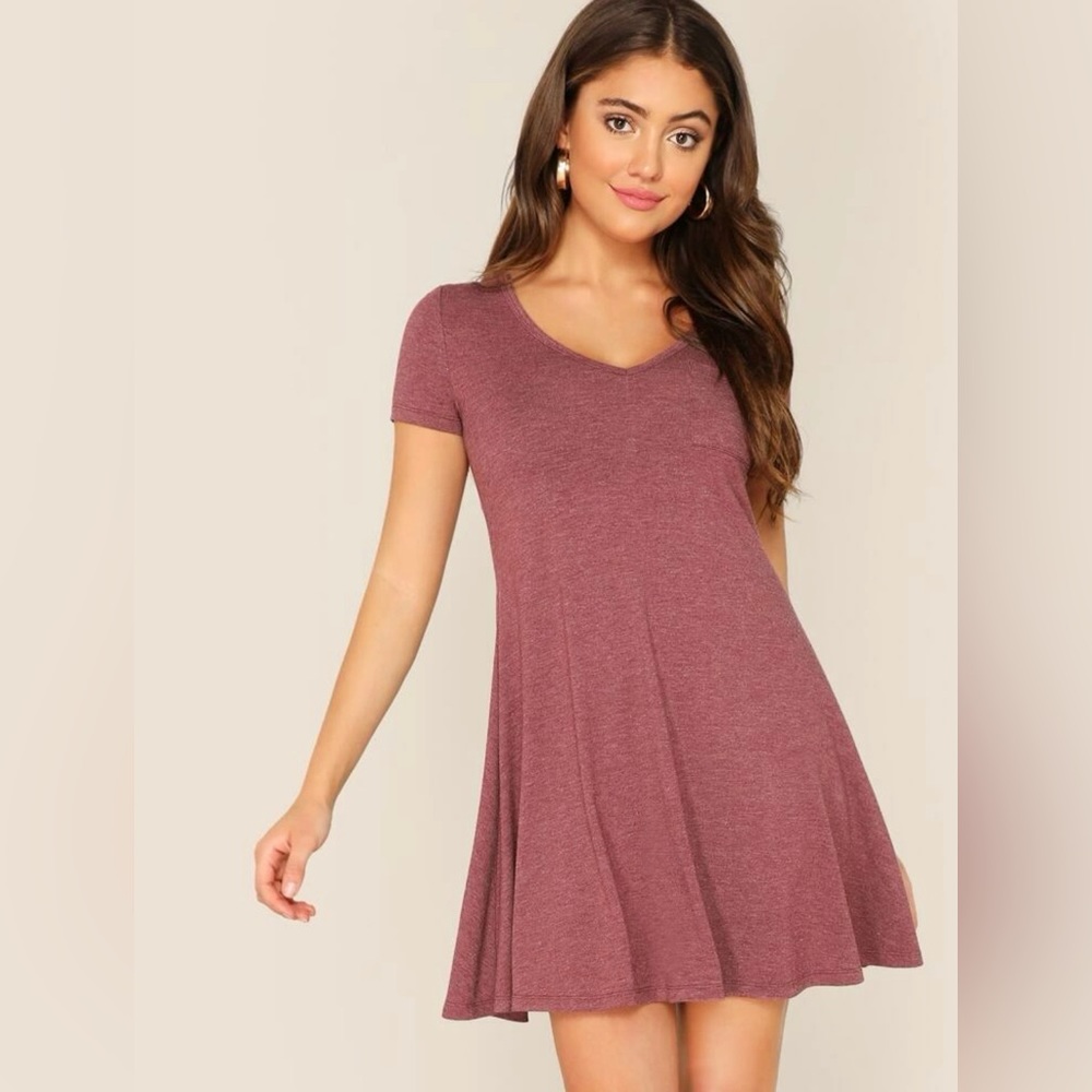Dusty Rose Mauve Pink T Shirt Swing Summer Dress Sz Small Fit Flare Skater